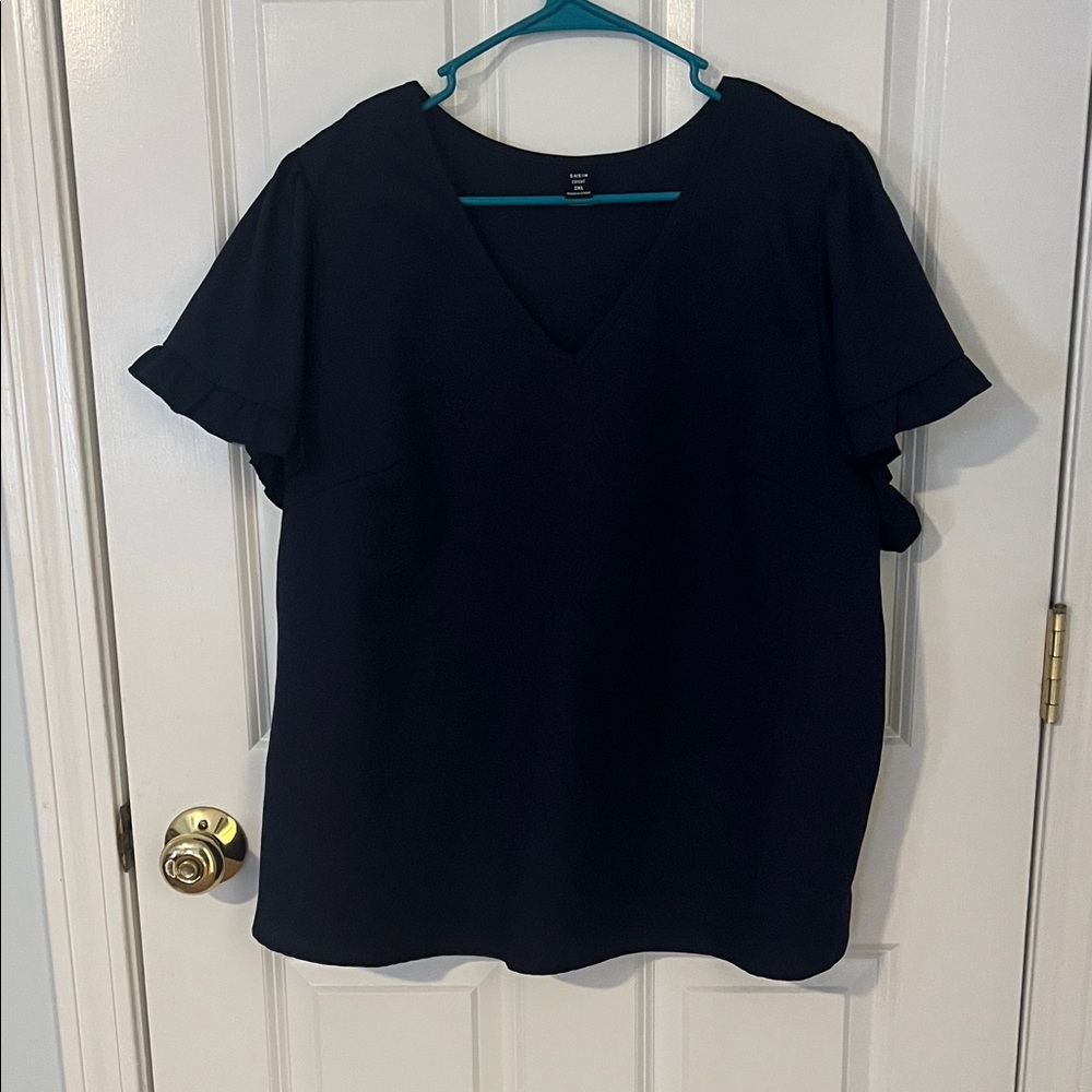 Elegant Navy V-Neck Women's Blouse